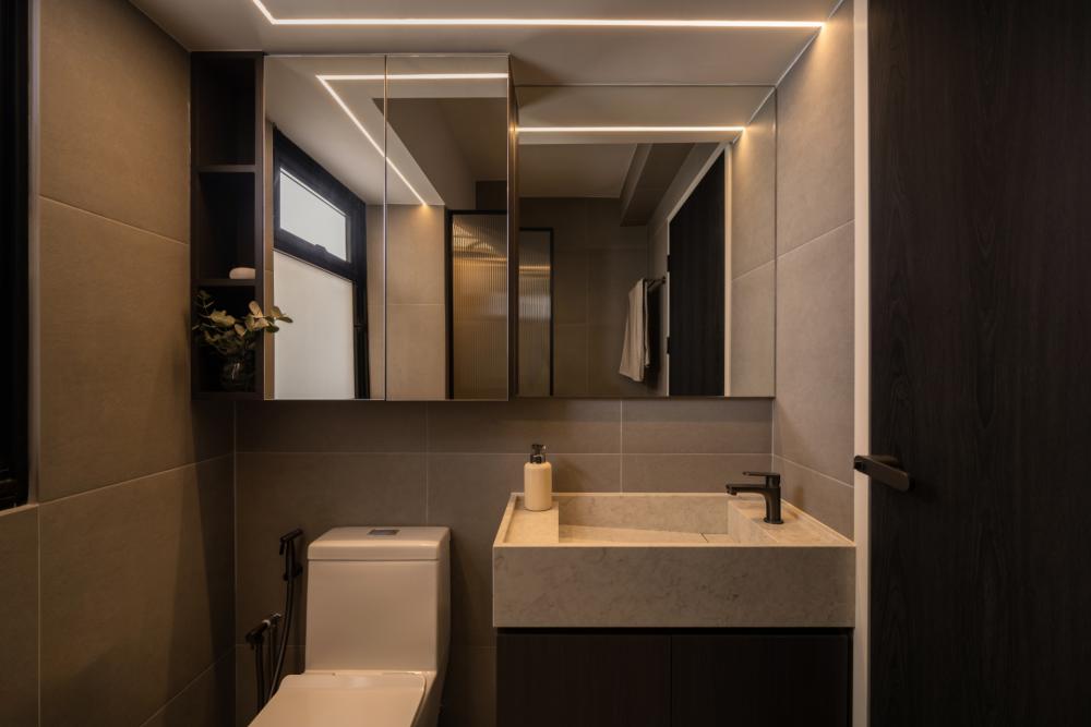 Contemporary Bathroom with Countertop and Homogeneous Tiles