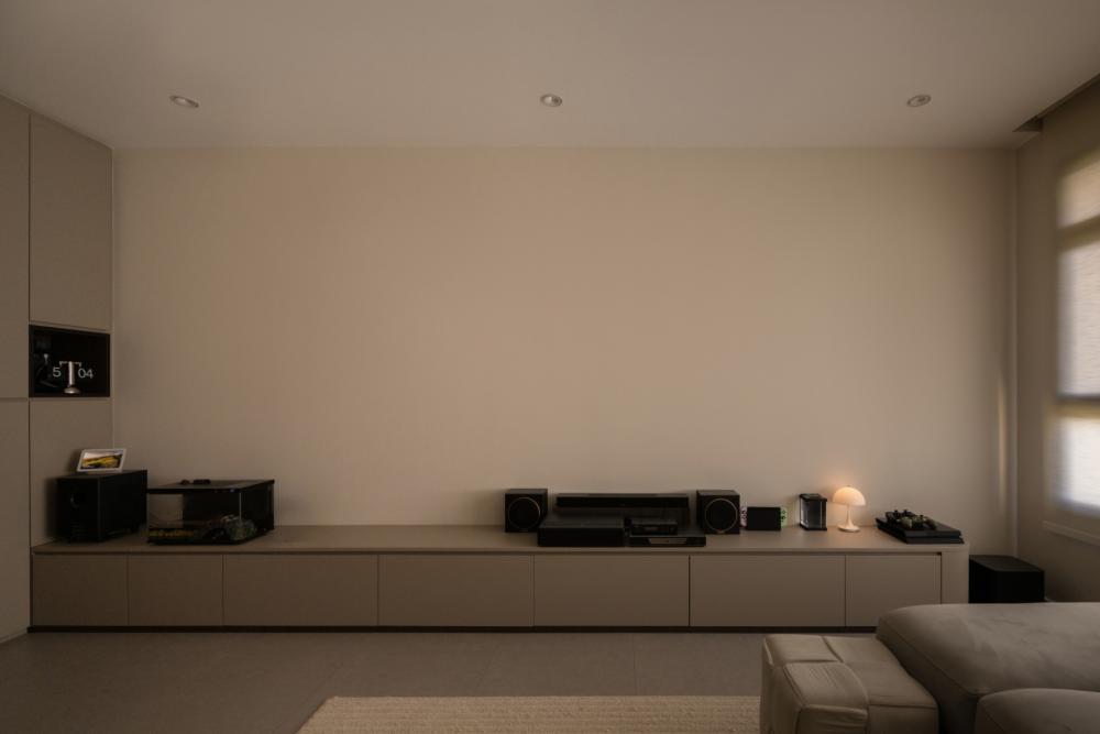 Contemporary Living Room with TV Console and Ceiling Light