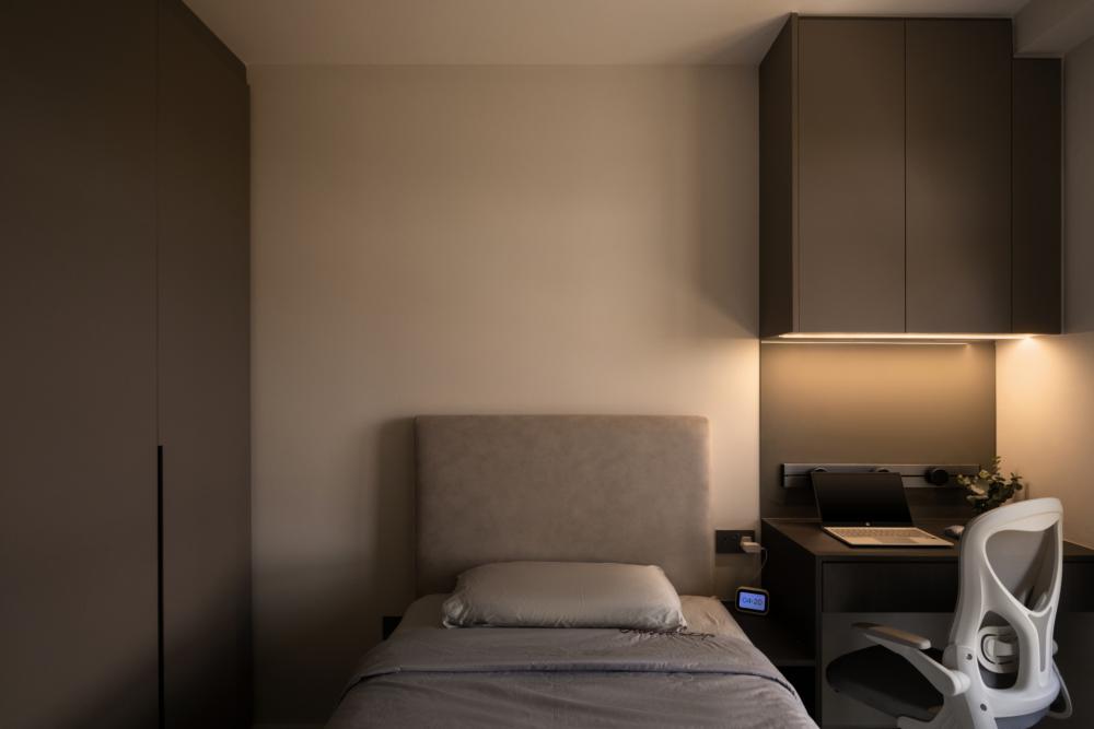 Contemporary Kids Room with Bookshelf and Built-in Bed