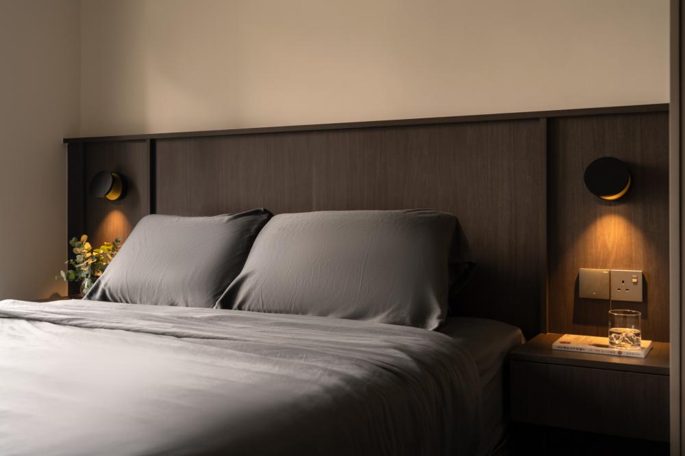 Contemporary Bedroom with Built-in Bed and Downlights