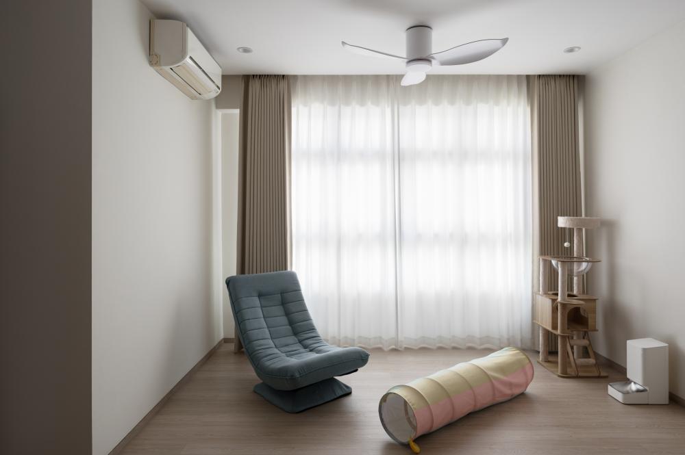 Scandinavian Living Room with Bookshelf and Feature Wall