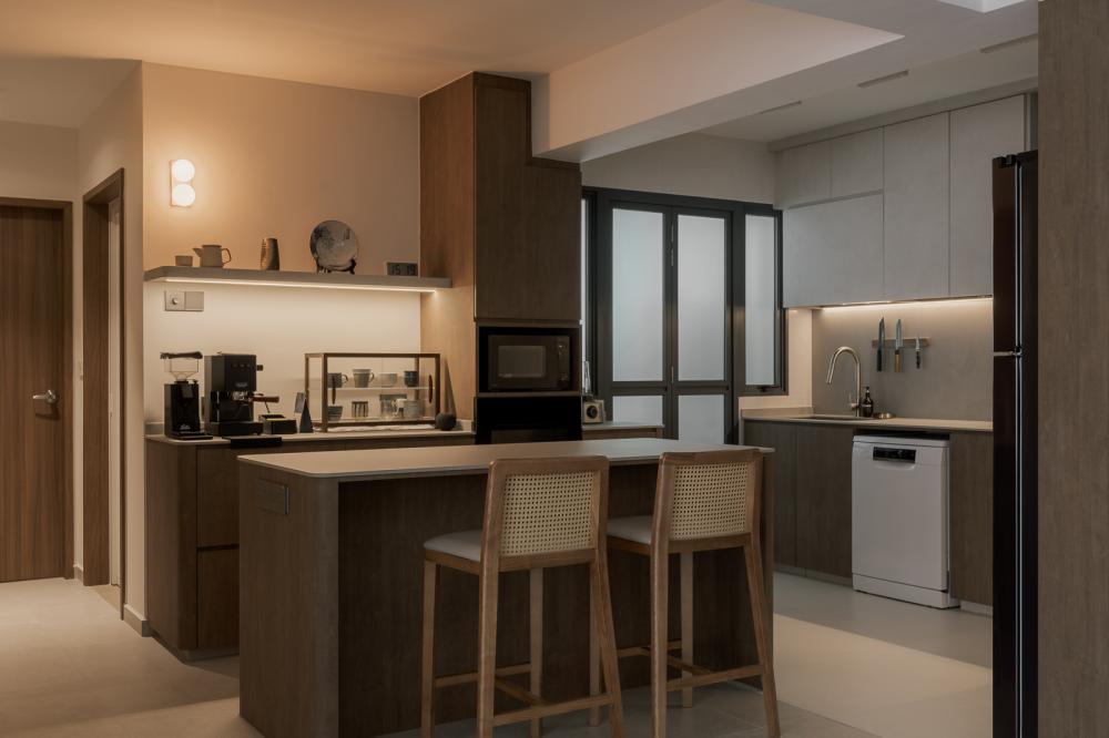 Modern Kitchen with Countertop and Cement Floor