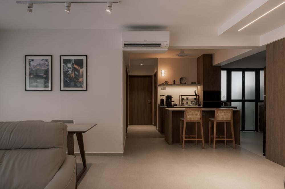 Modern Kitchen with Countertop and Cement Floor