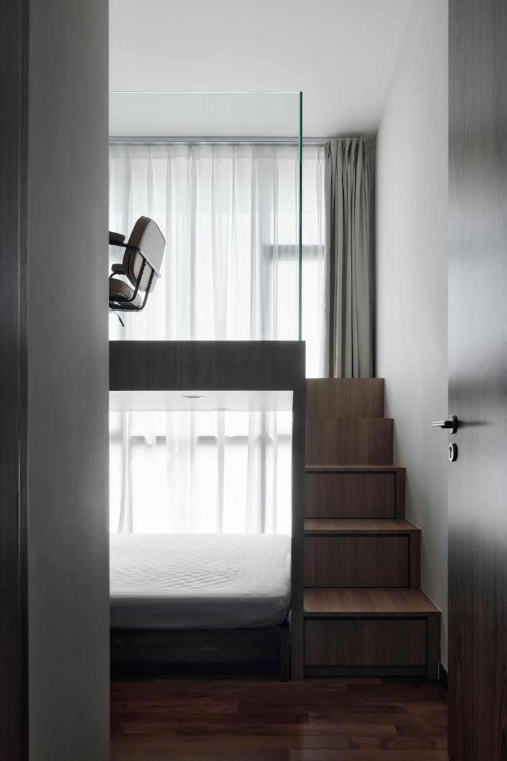 Minimalist Bedroom with Platform Bed and Loft