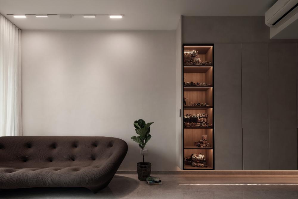 Minimalist Living Room with Sofa and Display Cabinets