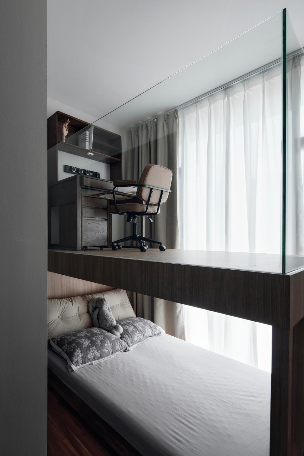 Minimalist Bedroom with Loft and Built-in Bed
