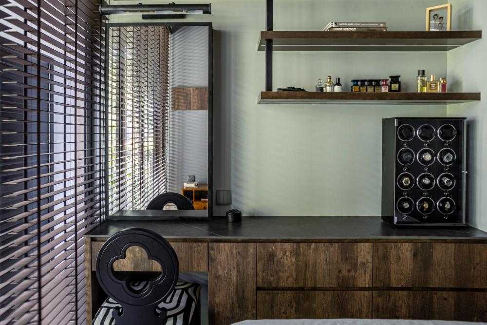 Industrial Bedroom with Mirror and Bedroom Dresser