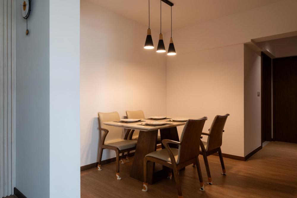 Minimalist Dining Room with Ceiling Light and Dining Table