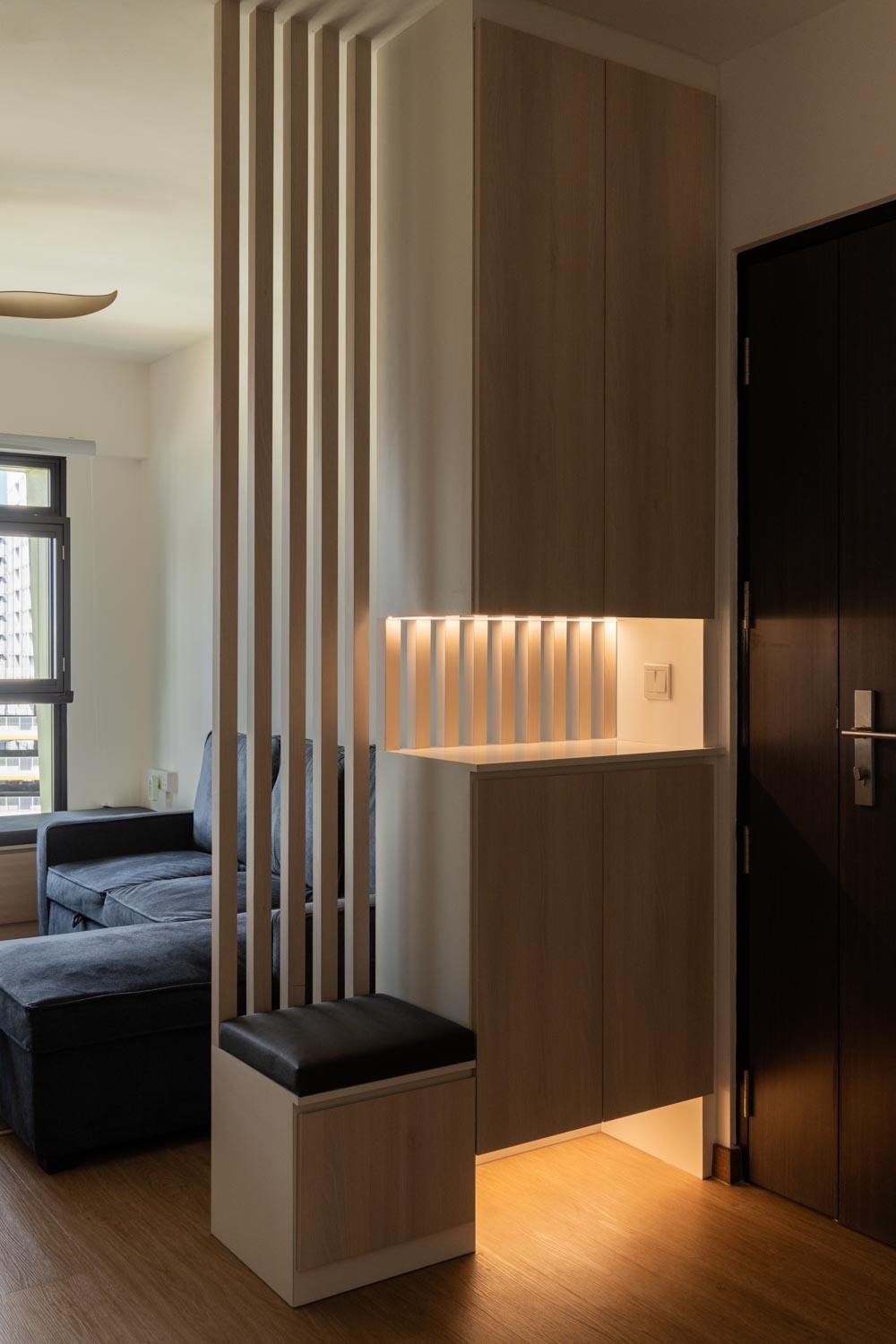 Minimalist Entryway with Seating Bench and Shoe Rack