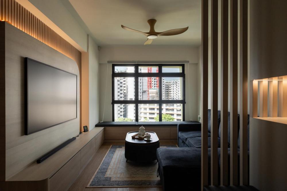 Minimalist Living Room with Settee and Countertop