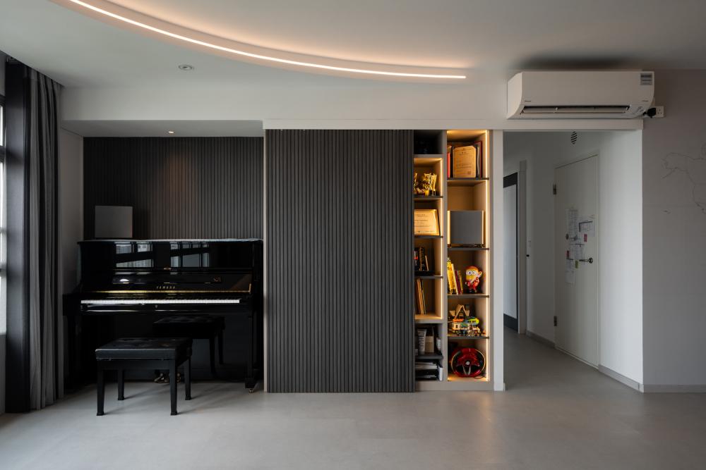 Modern Living Room with Feature Wall and Ceiling Light