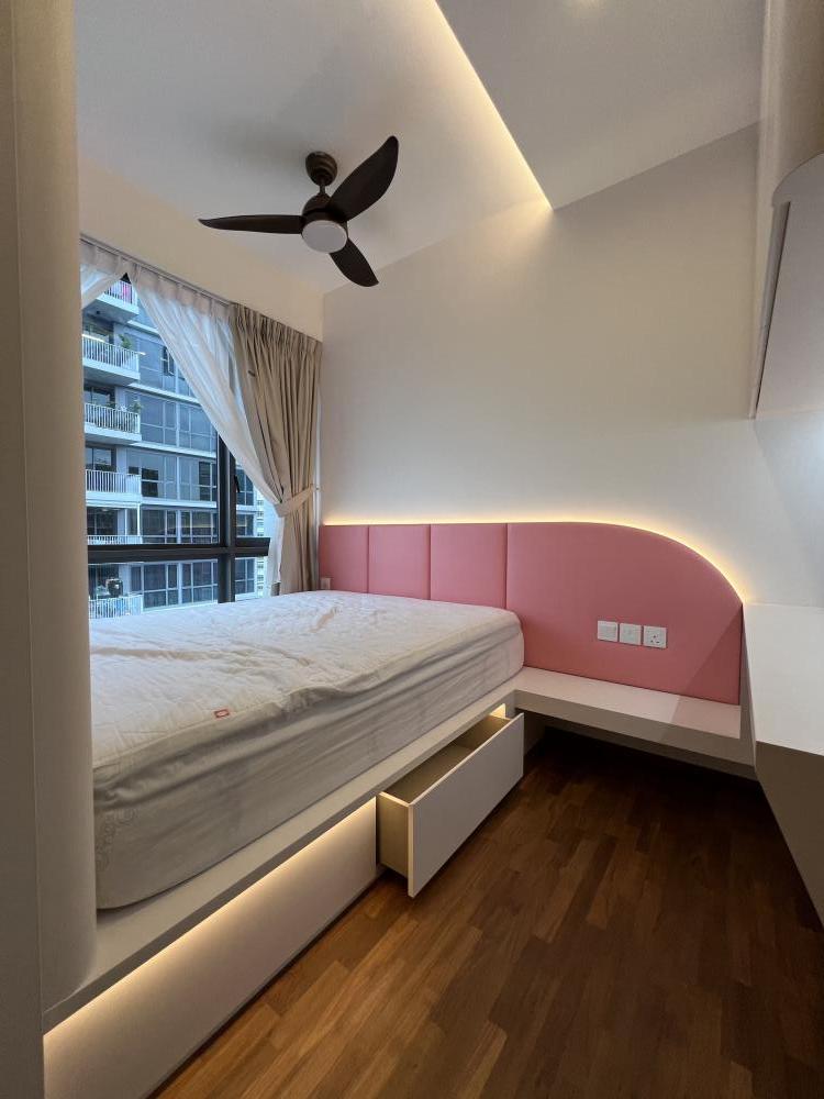 Minimalist Bedroom with Platform Bed and Parquet Floor