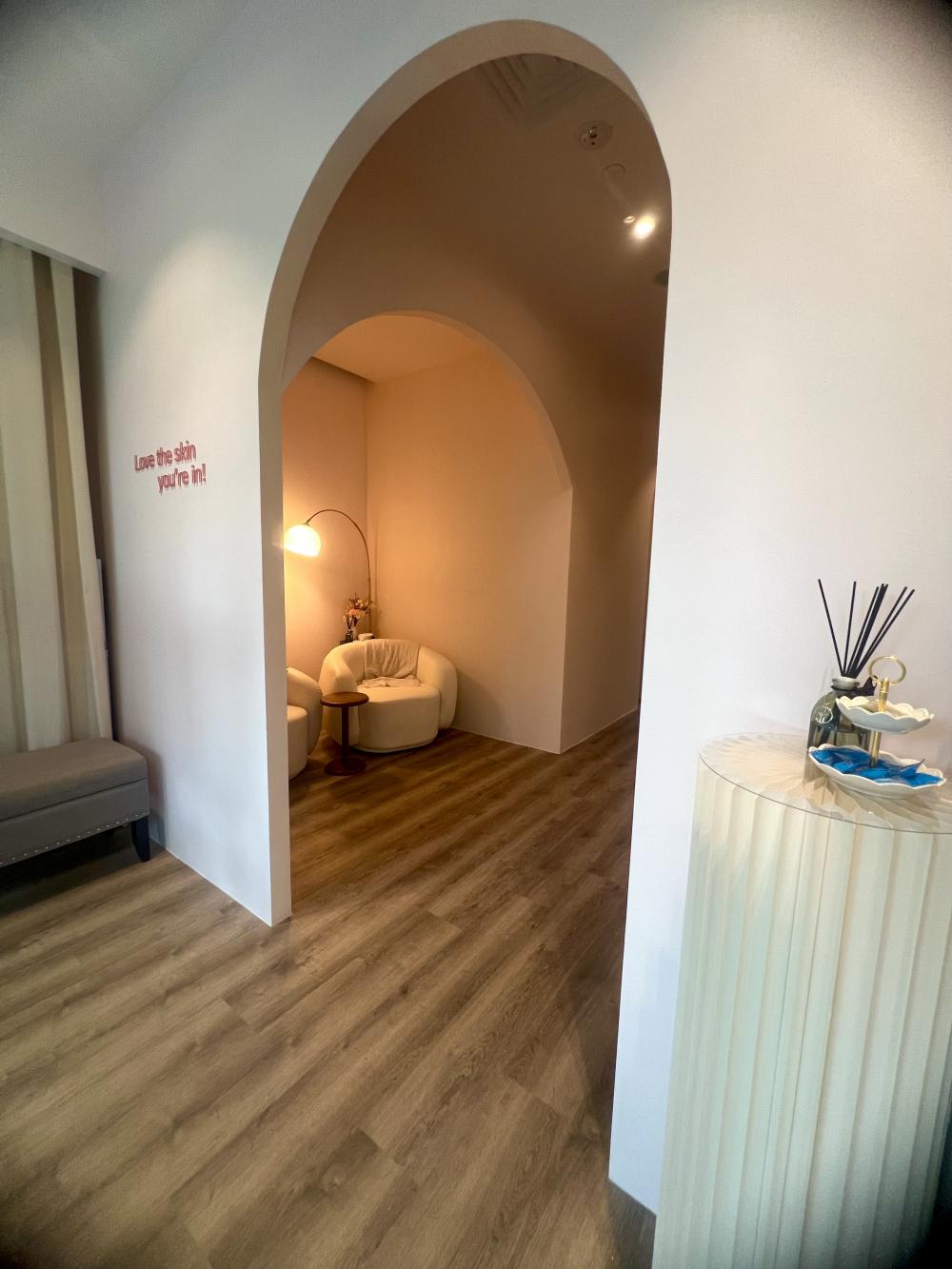 Modern Entryway with Seating Bench and Wall Shelves
