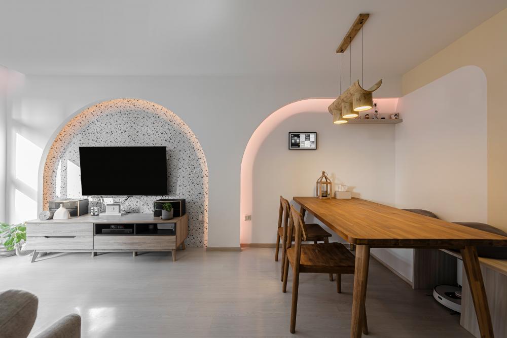 Scandinavian Living Room with TV Console and TV