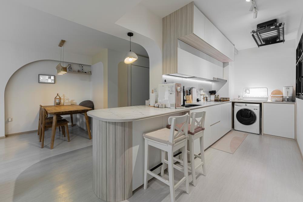 Scandinavian Kitchen with Countertop and Vinyl Flooring