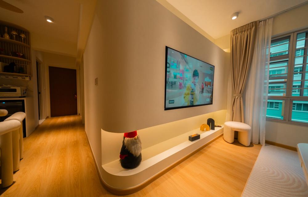 Minimalist Living Room with Wood Flooring and TV Console
