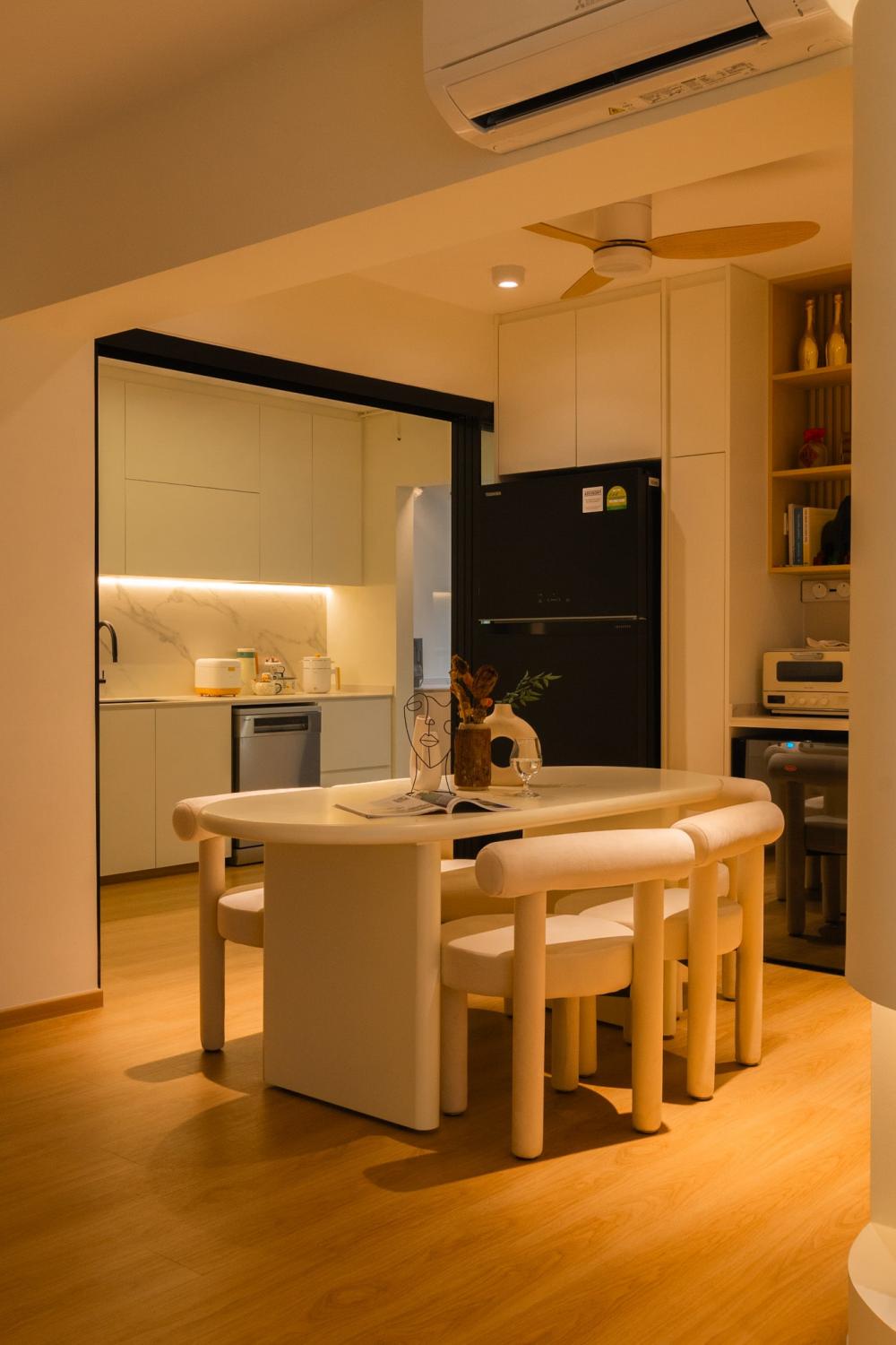 Minimalist Dining Room with Dining Table and Tableware
