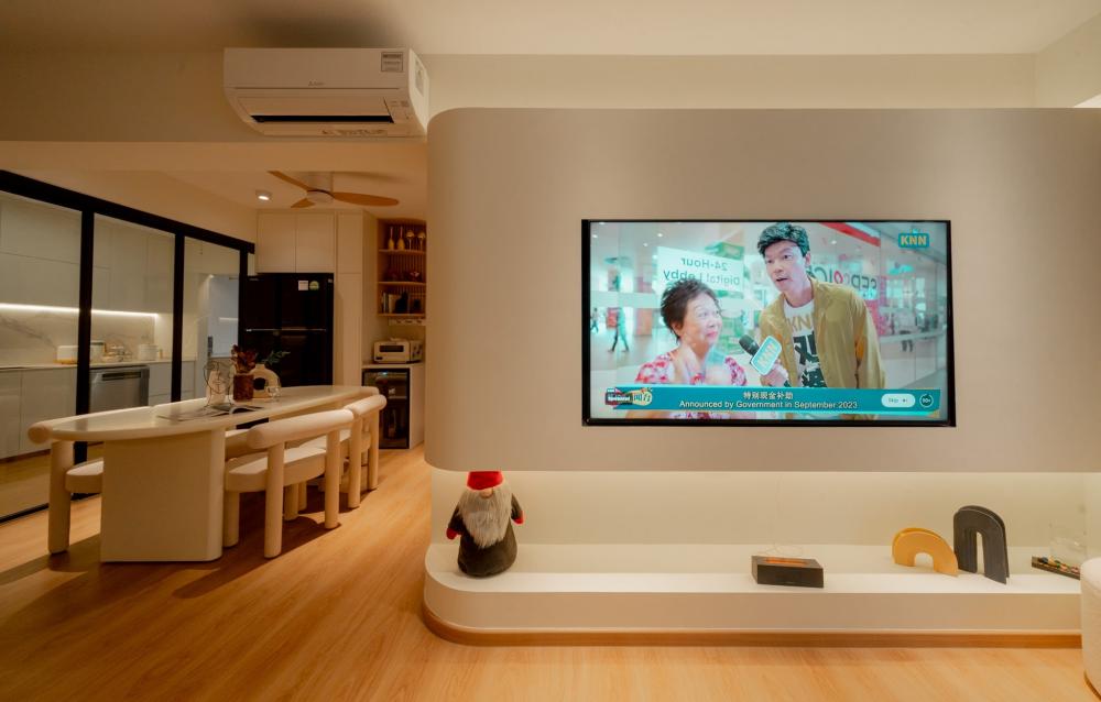 Minimalist Living Room with Wood Flooring and TV Console