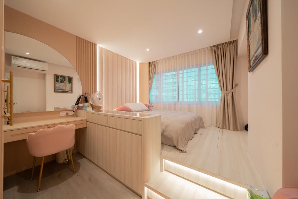 Modern Bedroom with Bookshelf and Platform Bed