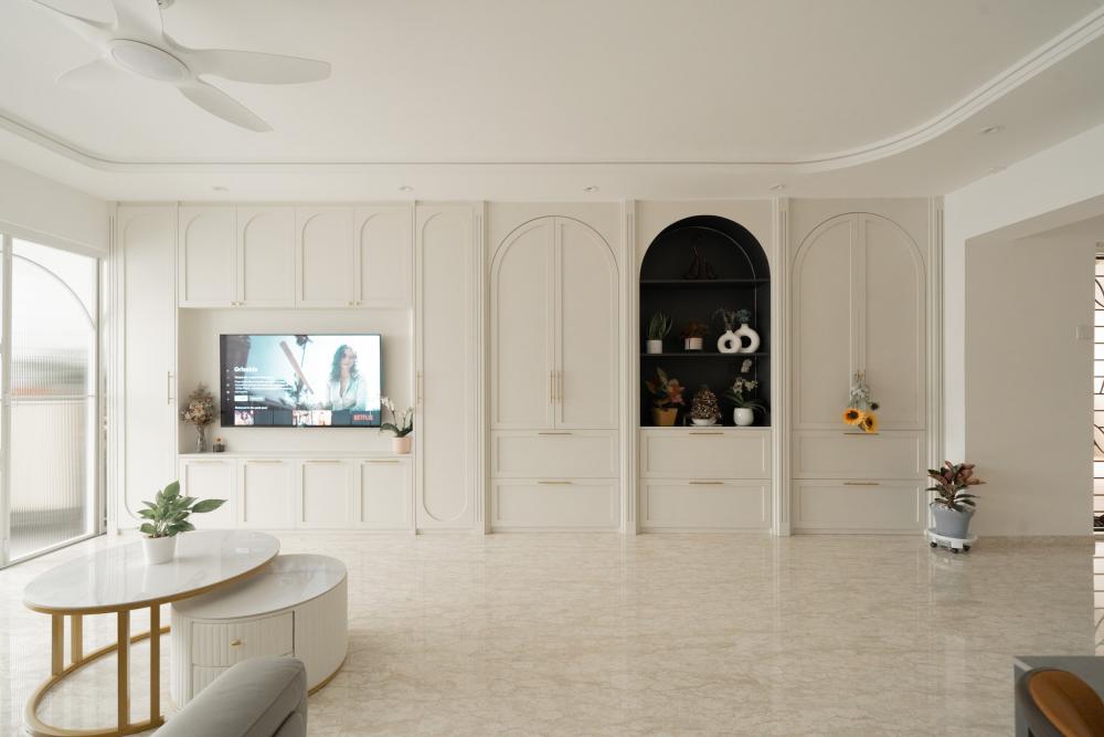 Modern Living Room with Bookshelf and TV Console