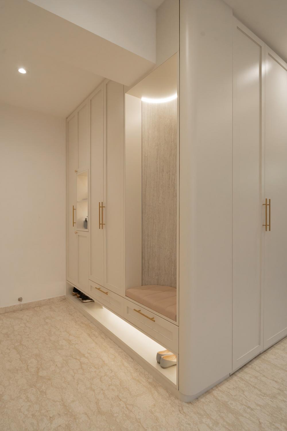 Modern Foyer with Seating Bench and Shoe Rack