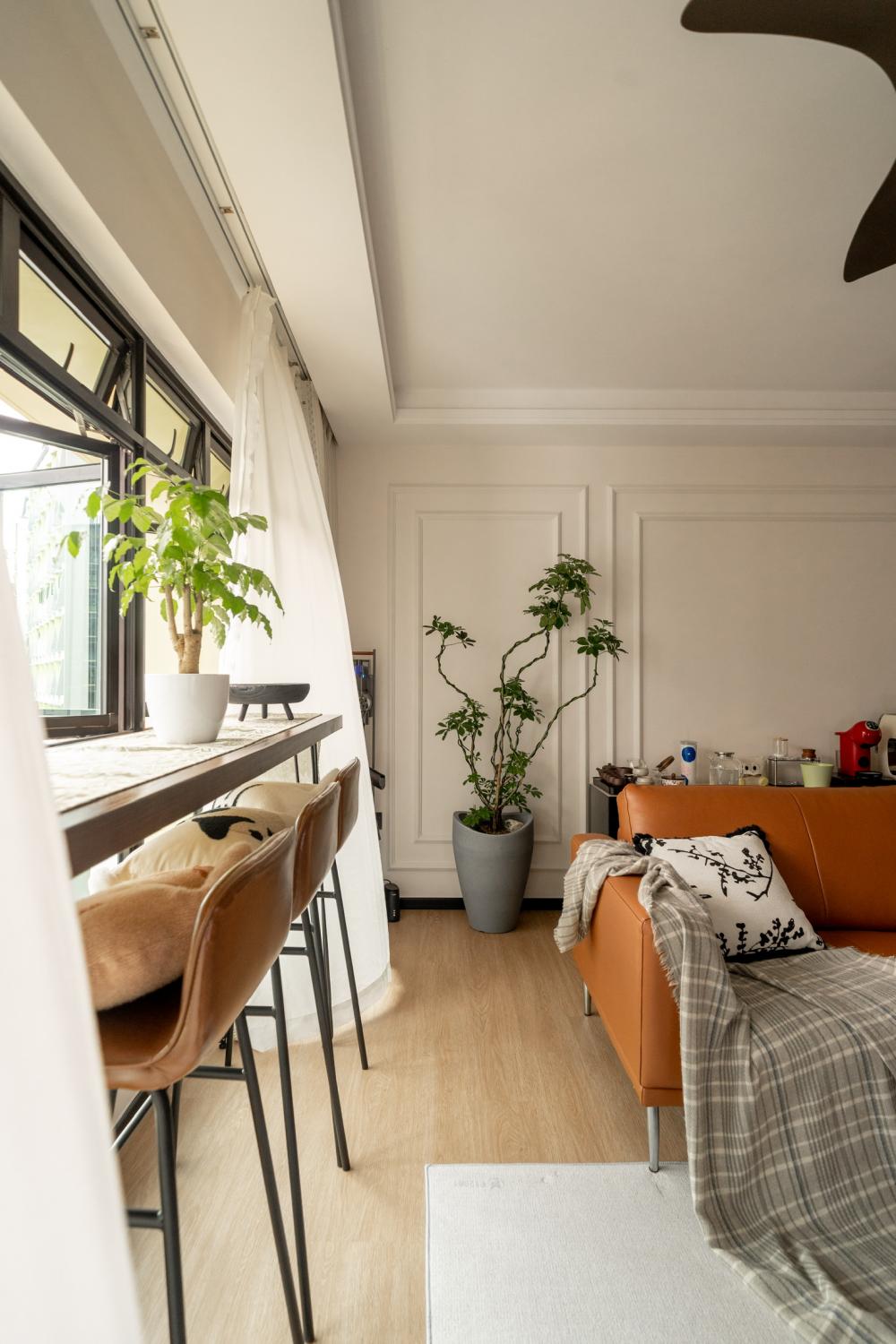Vintage Balcony with Window Seat and Curtain