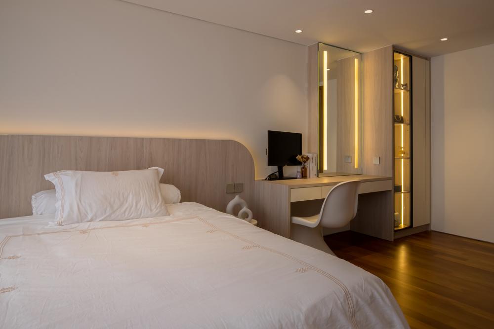 Contemporary Bedroom with Cove Lighting and Ceiling Light