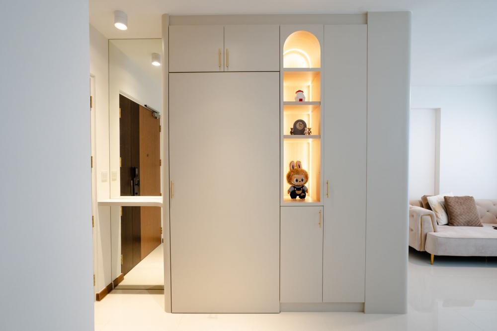 Modern Living Room with Sofa and Display Cabinets