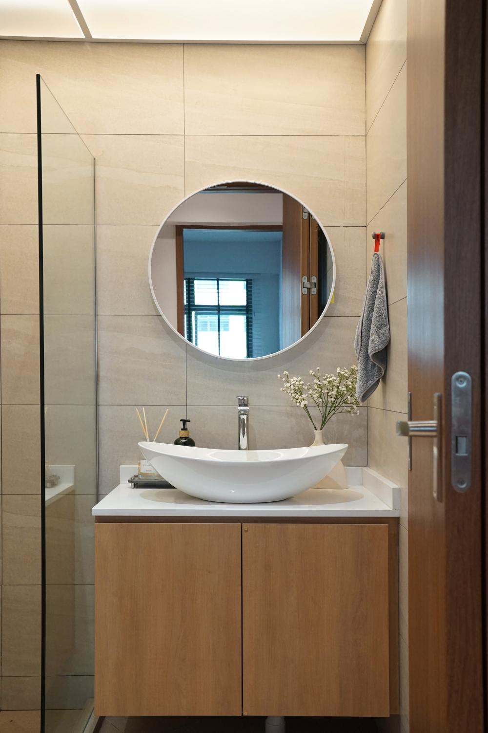 Scandinavian Bathroom with Mirror and Bathroom Mirrors