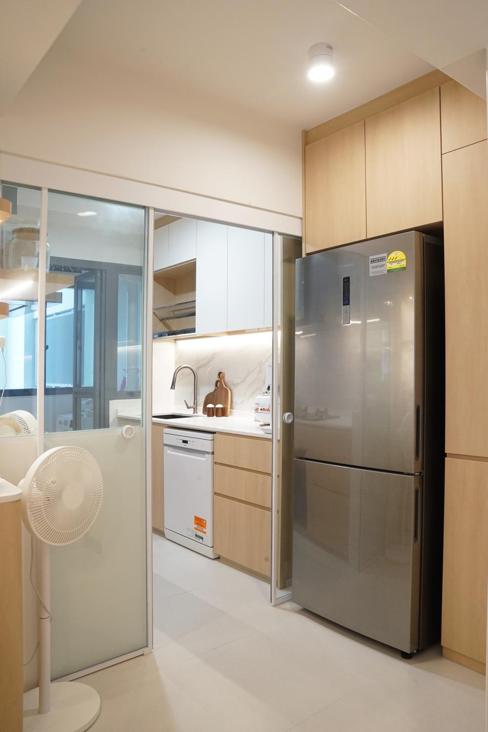 Scandinavian Kitchen with Countertop and Kitchen Window