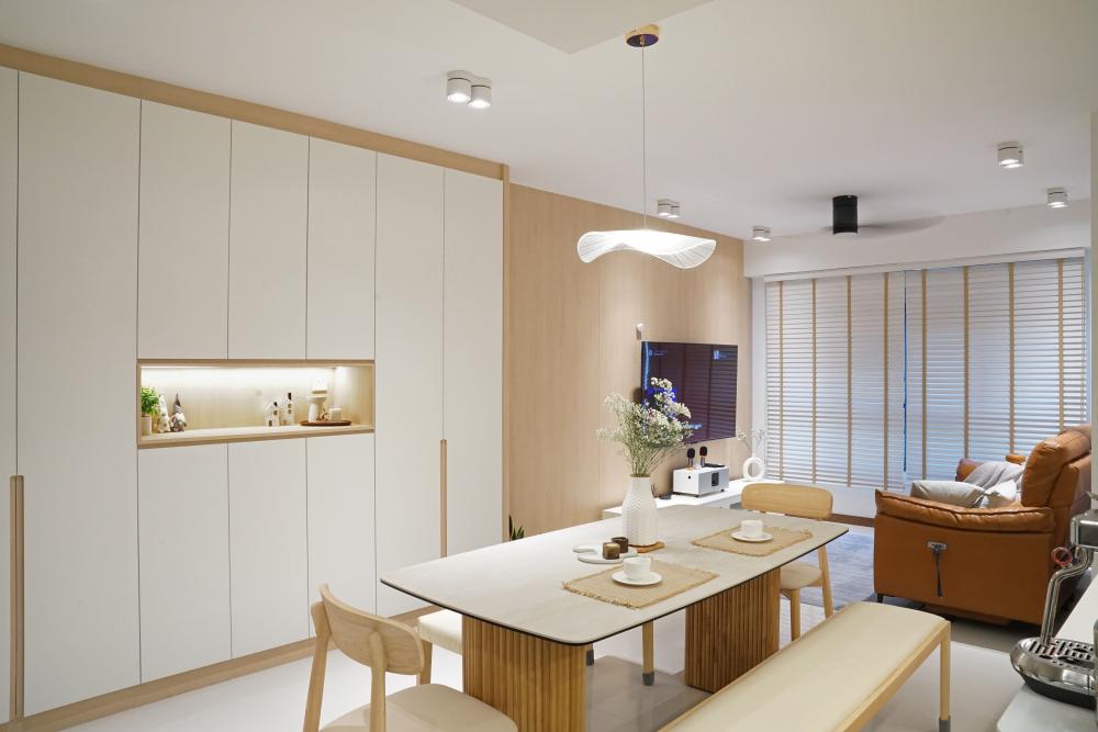Scandinavian Dining Room with Drop Light and Dining Chairs