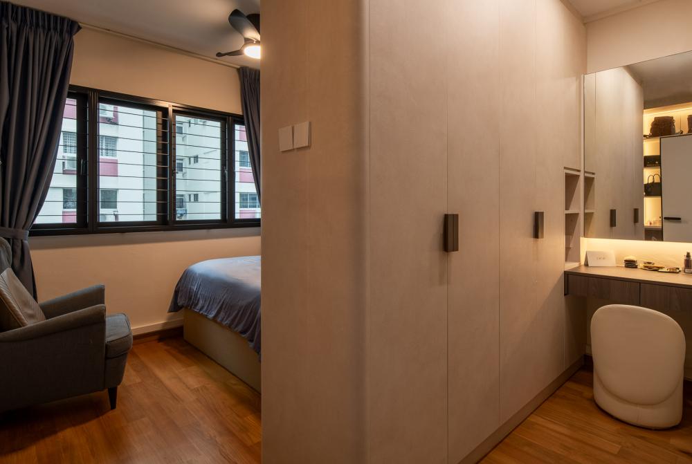 Contemporary Bedroom with Parquet Floor and Wardrobe