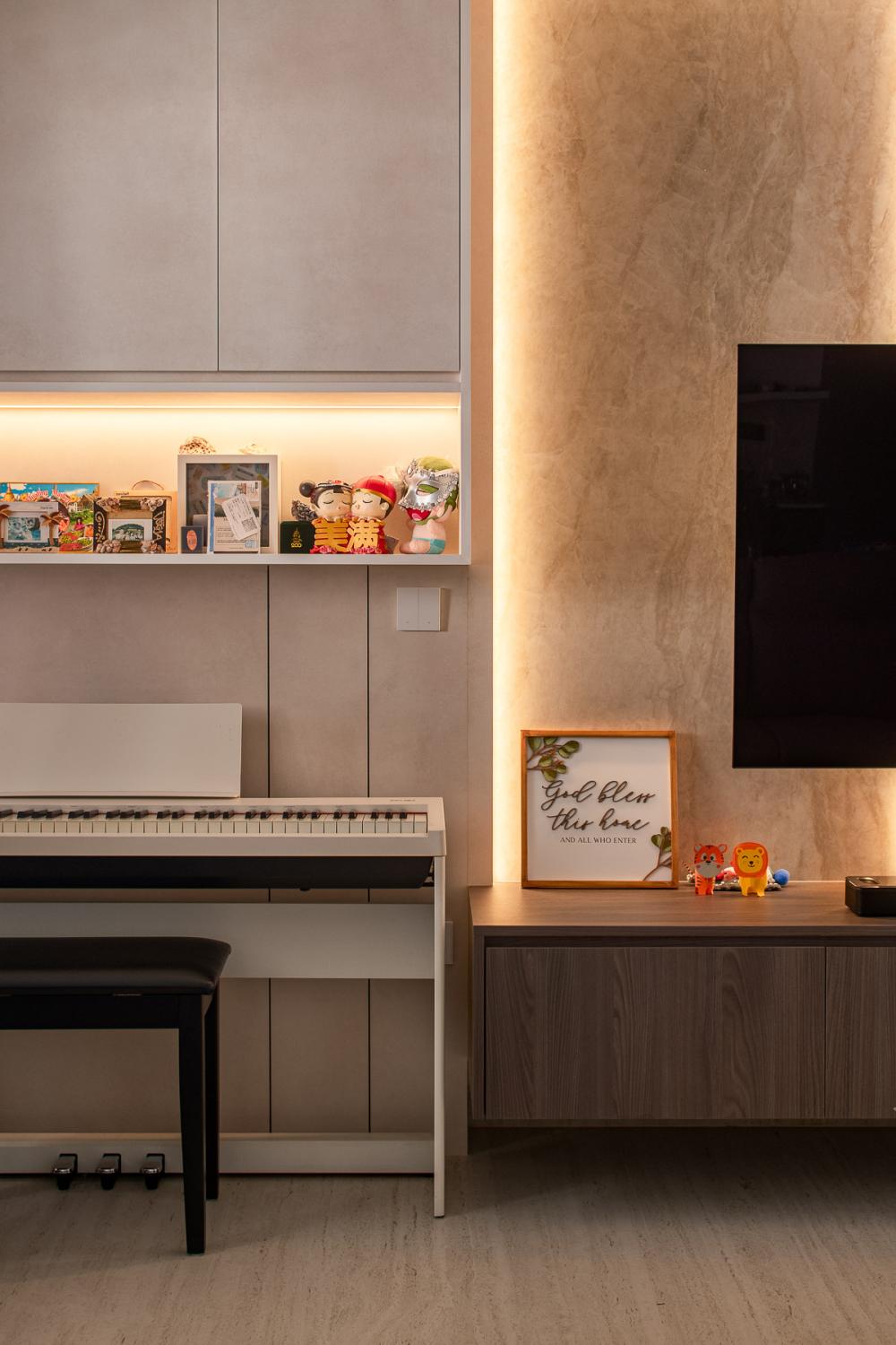Contemporary Living Room with TV Console and Feature Wall