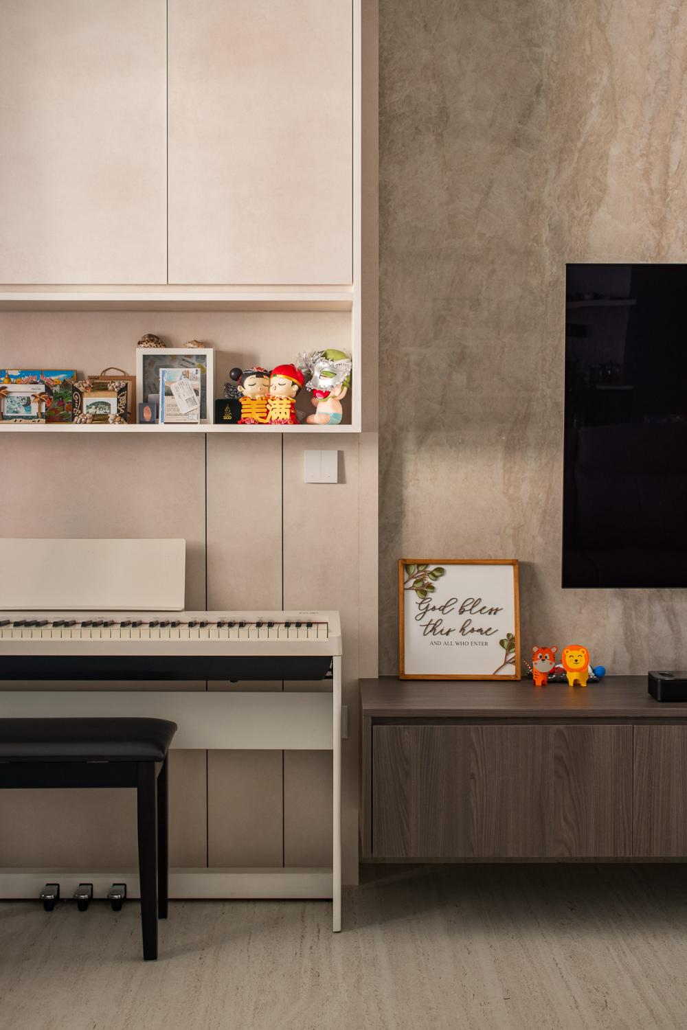 Contemporary Living Room with TV Console and Feature Wall