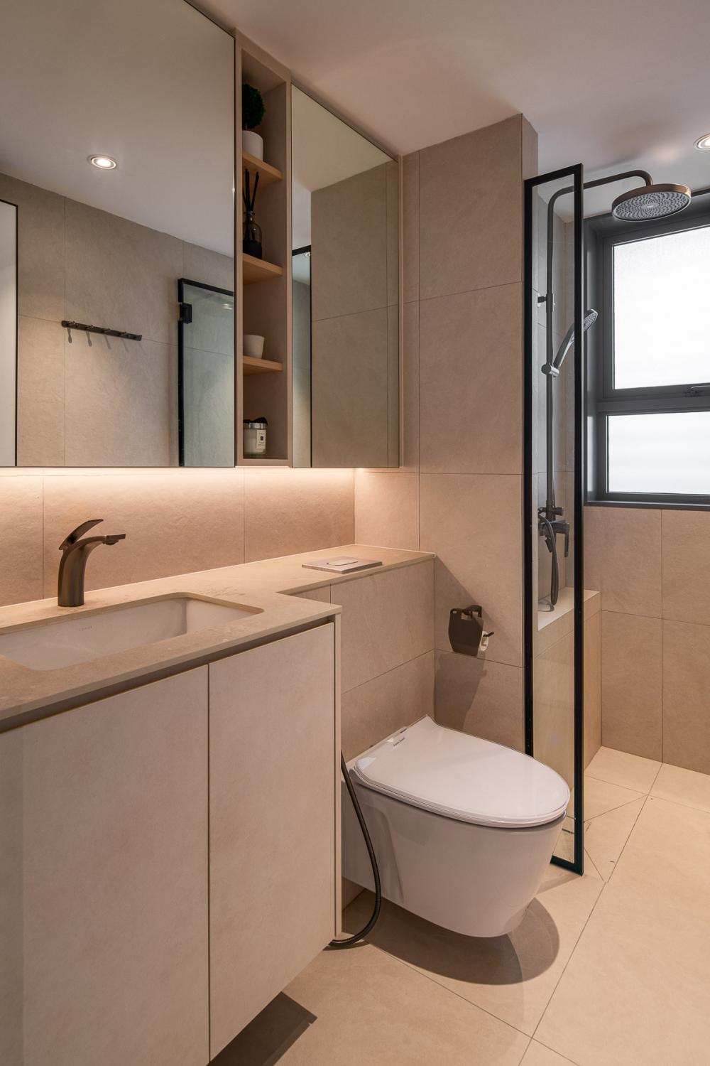 Contemporary Bathroom with Countertop and Homogeneous Tiles