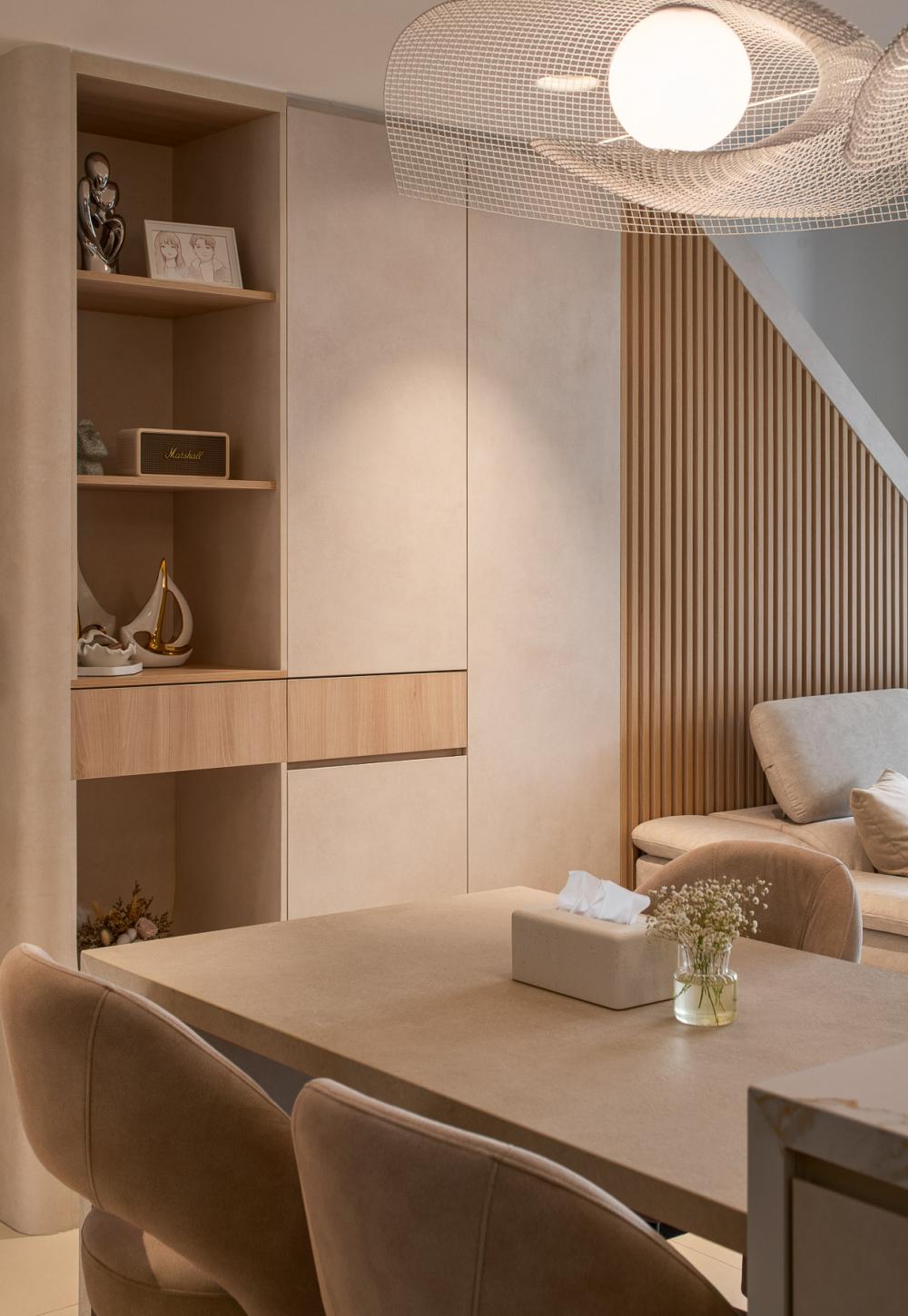 Contemporary Living Room with Wood Flooring and Feature Wall