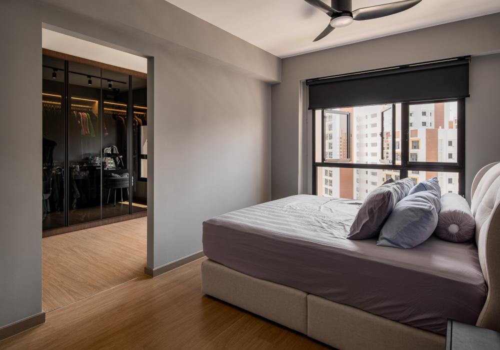 Industrial Bedroom with Platform Bed and Wardrobe
