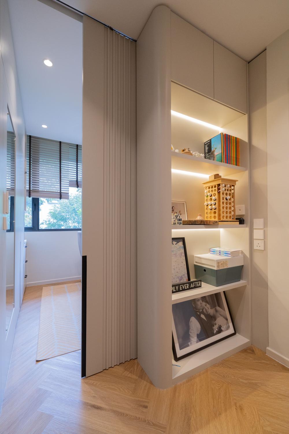 Minimalist Bedroom with Bookshelf and Wardrobe