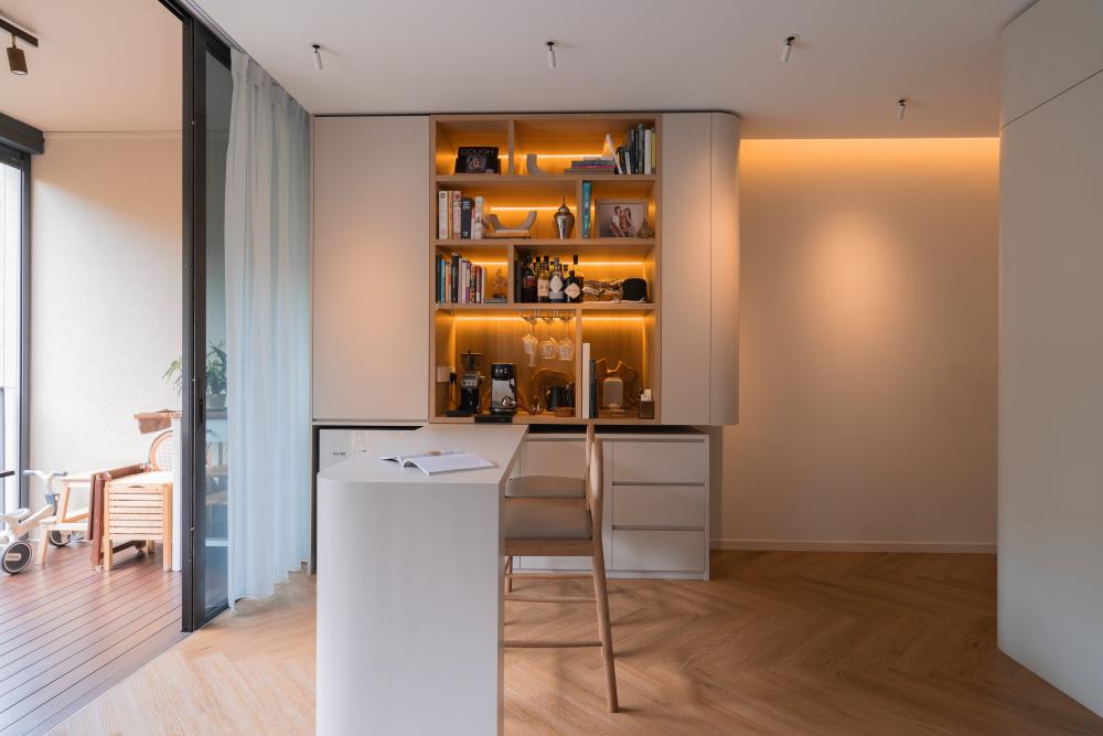 Minimalist Study with Bookshelf and Desk Chairs