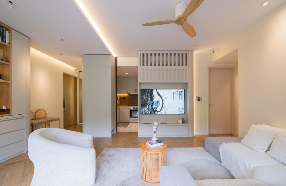 Minimalist Living Room with Parquet Floor and Wood Flooring