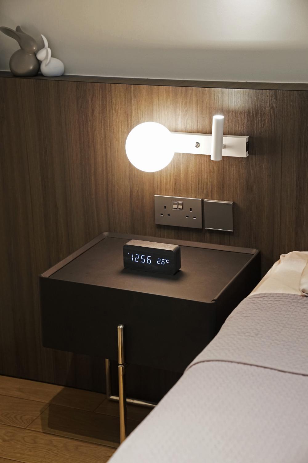 Modern Bedroom with Bedside Table and Lamps