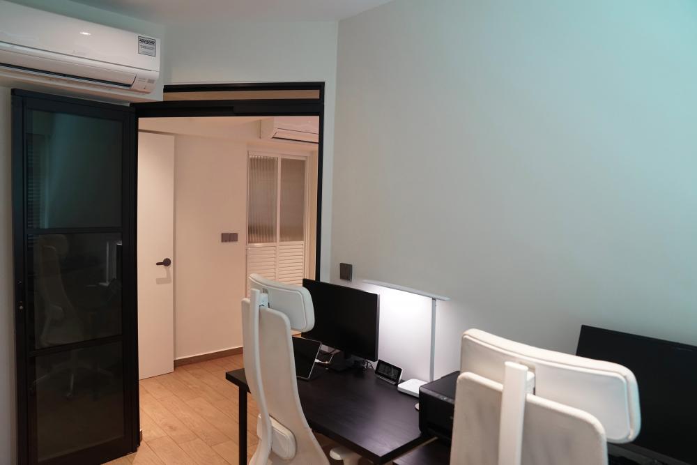 Modern Home Office with Desk and Small Storage