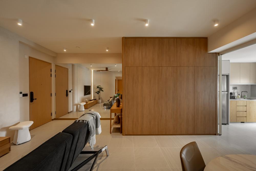 Modern Living Room with Mirror and Shoe Cabinets