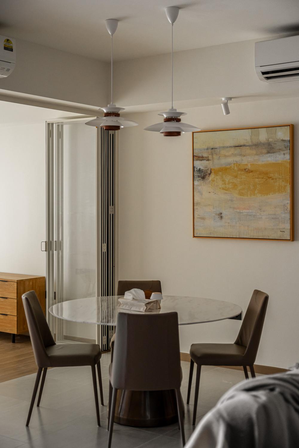 Modern Dining Room with Ceiling Light and Chandelier