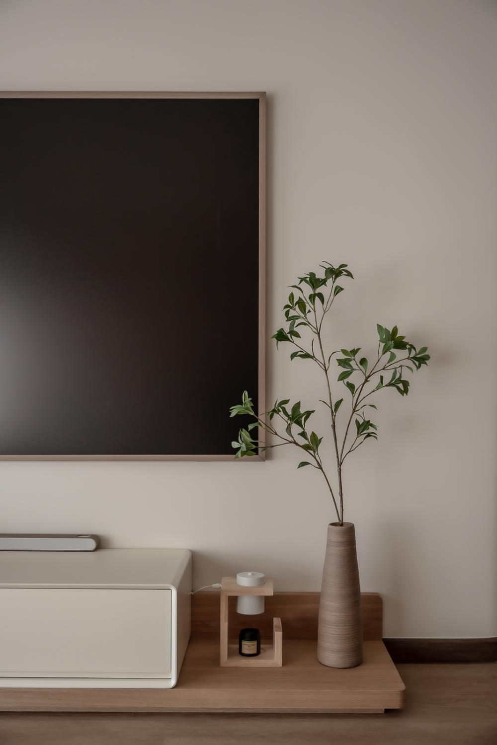 Modern Living Room with Bookshelf and Countertop