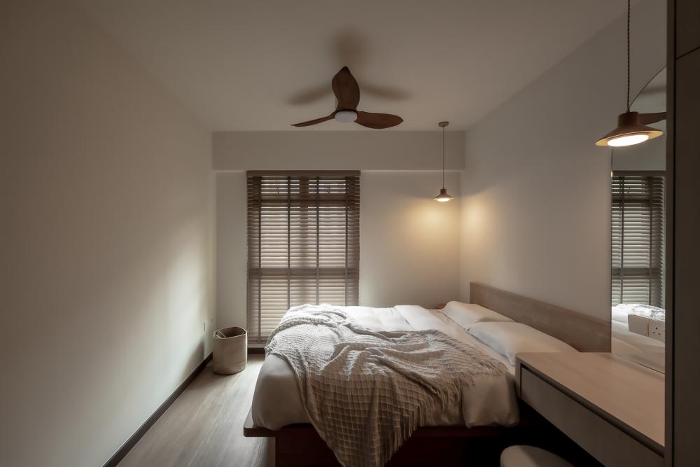 Modern Bedroom with Platform Bed and Wood Flooring