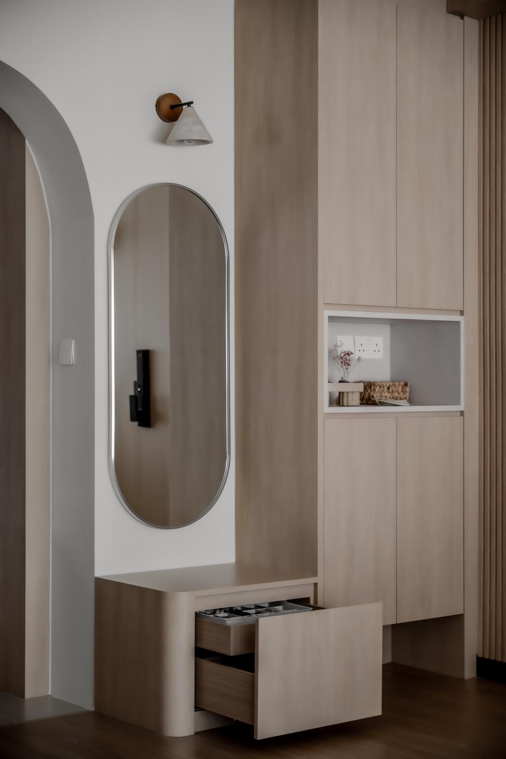 Modern Foyer with Artwork and Planters