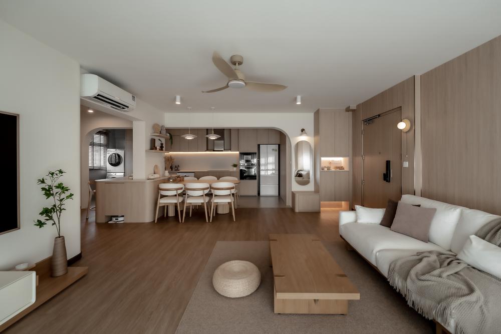 Modern Living Room with Wood Flooring and Feature Wall