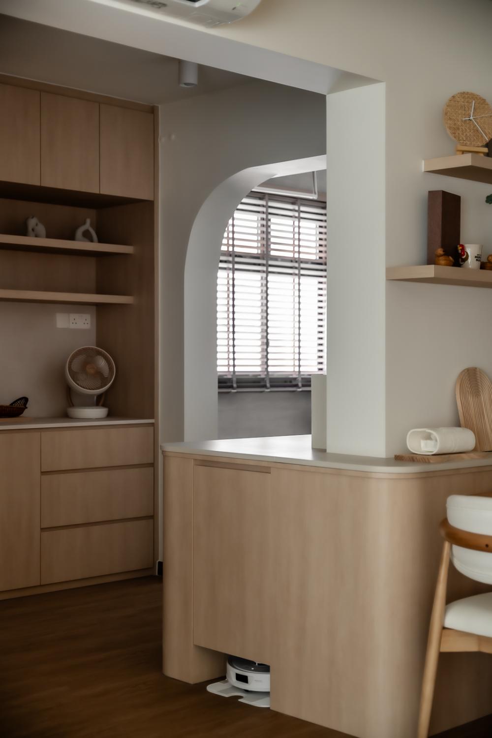 Modern Pantry with Kitchen Island and Tableware