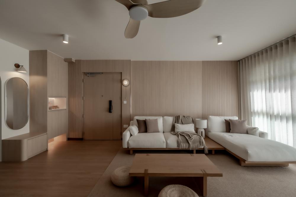 Modern Living Room with Wood Flooring and TV Console
